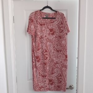 Chico's Red and White Sheath Midi Dress Crew Neck Short Sleeve